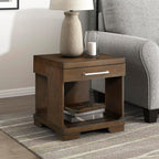 Lexicon Rectangle Wood End Table with Drawer and Lower Open Shelf, Mango Wood Veneer Small Side Table for Contemporary Living Room/Bedroom, Fully Assembled, Espresso