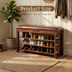 Shoe Rack Bench Entryway Storage with Leather Cushion, Shoe Organizer Bench for Entryway, Front Doors Entrances Hallway,Mudroom,Closet, Bedroom,Solidwood 3 Height-Adjustable Removable Shelve,31.5"