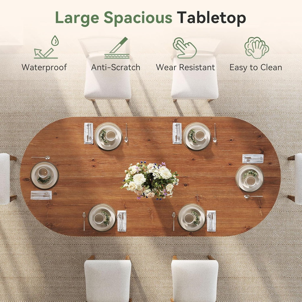 63" Solid Wood Oval Dining Table, Farmhouse Kitchen Table for 4-6 People, Rusitc Wood Dinner Table with Sturdy Base for Living Room, Dining Room, Apartment (Natural Brown)
