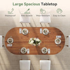 63" Solid Wood Oval Dining Table, Farmhouse Kitchen Table for 4-6 People, Rusitc Wood Dinner Table with Sturdy Base for Living Room, Dining Room, Apartment (Natural Brown)