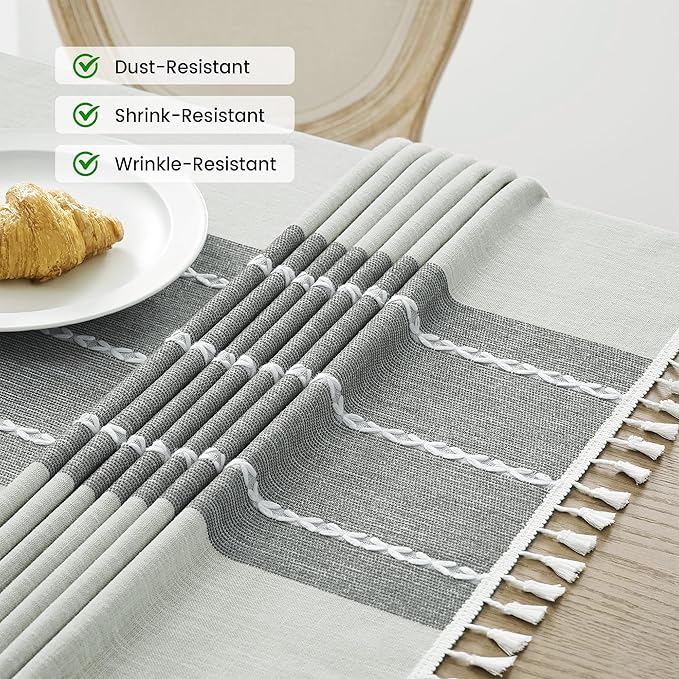 puredown® Rustic Square Tablecloth, Waterproof Cotton Linen Tablecloth with Tassel, Wrinkle Free Farmhouse Table Cloths for Kitchen Dining Outdoor, 55"x55",4 Seats, Gray