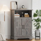 Smuxee Farmhouse Freestanding Cabinet Organizer with Barn Door and Adjustable Shelf, Wash Grey, for Bathroom, Kitchen, Living Room
