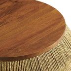Modway Maris Hand-Woven Seagrass and Wood Round Side Table – 18 Inch Drum End Table for Boho, Coastal, or Modern Living Rooms in Walnut Natural