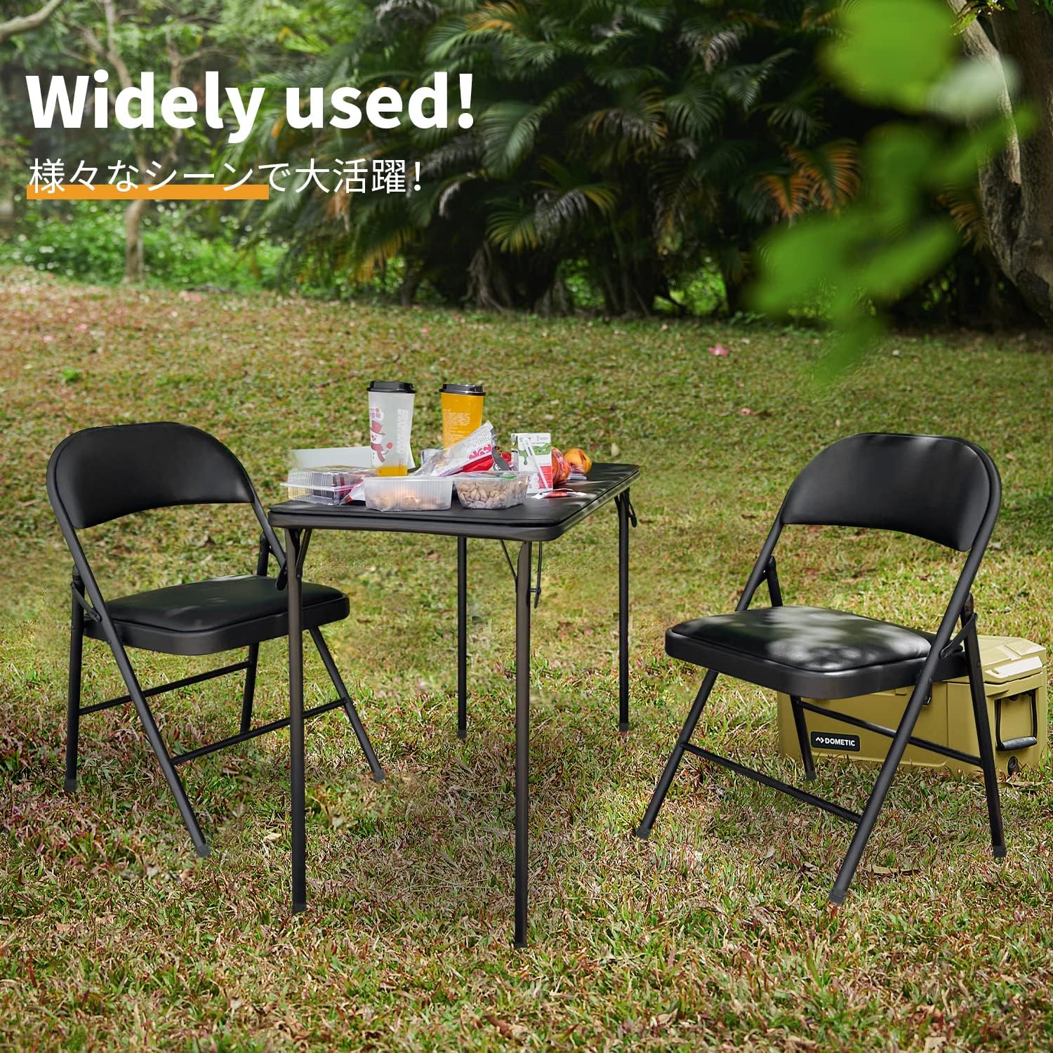 BOOSDEN Folding Card Table and Chairs Set for Indoor Outdoor, 2 Pack, Black | Portable Foldable Table and Chair, Space-saving Table with Chairs Set for Dining, Game, Camping, Apartment