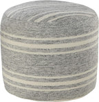 LR Home Ox Bay Farmhouse Triple Stripe Indoor Outdoor Pouf, Gray/White, 18" x 18" x 14"