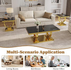 Coffee Table Set of 3, Coffee Table and 2 End Table, Gold/Black | Modern Living Room Table Set of 3, Tempered Glass Top, Stainless Steel Base with Mirror Finish, Easy to Clean & Assembly