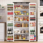 Furnaza Farmhouse 72" H Kitchen Pantry Cabinet with Adjustable Shelves | LED Craft Storage Cabinet Cabinet with 2 Barn Doors for Craft Room,Dining Room,Living Room,Home Office,16"D x 30"W