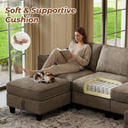 WorthFurni 112" Modular Sectional Sofa U Shape Couches with Storage Ottoman and Washable Cushion Cover for Living Room, Bedroom, Apartment(Brown)