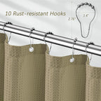 Taupe Fabric Shower Curtain for Bathroom Stall, 60 inche Waffle Weave Machine Washable Waterproof 256GSM Heavy Duty Weighted Bath Curtain Set with 10 Metal Hooks, 60Wx72H