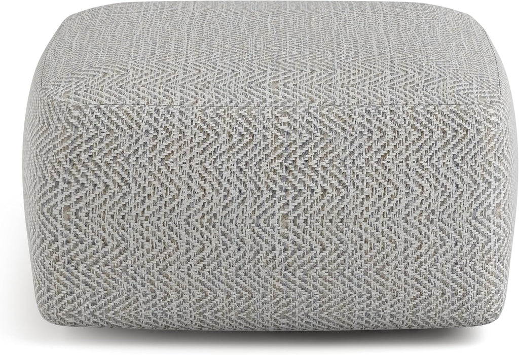 SIMPLIHOME Nate 20" Wide Square Pouf in Patterned Grey Melange Cotton