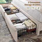 Homkdom King Bed Frame,51.3" Tall Velvet Storage Headboard,2 Drawers,Beige