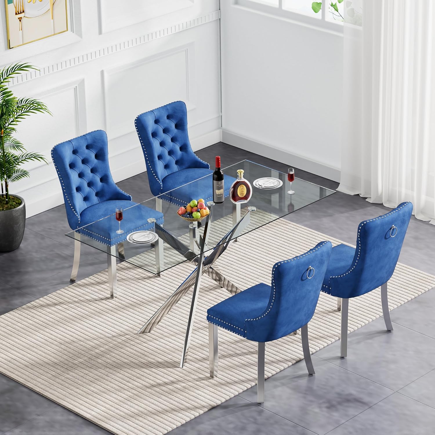 51in Glass Dining Table,Rectangular Kitchen Table for 4 Person with 0.39'' Tempered Glass Table Top and X-Design Metal Base,Modern Kitchen Dining Room Table for Home, Kitchen