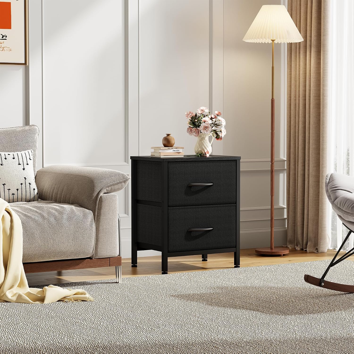Sweetcrispy Nightstands Set of 2 with 2 Storage Drawer, Small Bedside Table