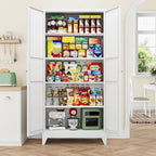 Letaya 75" H Metal Storage Cabinet with 2 Doors and 4 Shelves,Tall Kitchen Pantry Cabinets,Farmhouse Utility Pantry Organizers for Cupboard/Dining/Bathroom/Home Office/Garage Room,White