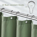 Waterproof Fabric Shower Curtain Extra Long Waffle Weave Heavy Duty Bathroom Shower Curtain Set, 256GSM Weighted Thick Shower Curtain with 12 Rust-Resistant Hooks,72Wx90H Sage Green