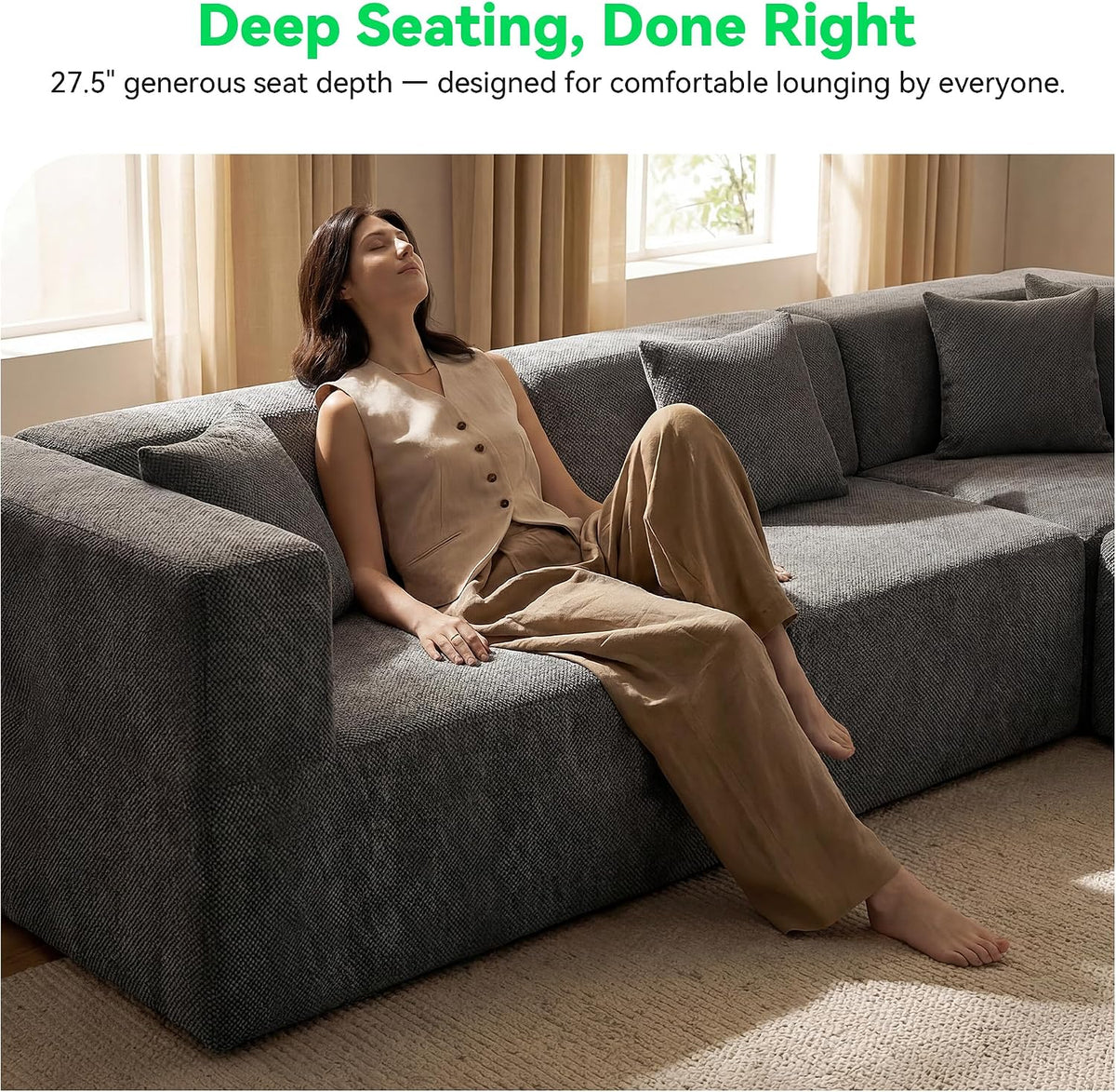 MONVANE Oversized Sectional Couch 10-Seat, Chenille, Gray | Sectional Couch for Living Room, Modular Cloud Sofa with Ottoman & 10 Throw Pillows, No Assembly Required