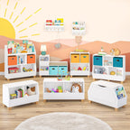 RiverRidge Kids Catch-All Toy Box with Side Bookshelves - White | Versatile Playrooom Storage Organizer with Book Racks