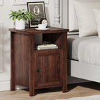 ChooChoo Farmhouse Nightstands Set of 2, Rustic Vintage End Side Table with Storage and Open Shelf, Small Bedside Tables for Bedroom, Walnut