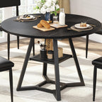 knoworld Round Dining Table for 4, Kitchen Tables Dining Room Circle Dinner Table with Pedestal Metal Frame, Space Saving Wood Industrial Kitchen & Dining Room Tables, Black 43In