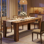 Farmhouse Dining Table for 6-8 People, 71-Inch Wooden Kitchen Table with 2 Drawers,Rectangular Dining Table with Charging Station for Dining Room, Kitchen, Home Office,Walnut Wood