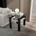 Square Glass End Table,2-Tier Tempered Glass Modern Living Room Side Table with Metal Leg,Living Room/Small Space/Apartment