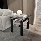 Square Glass End Table,2-Tier Tempered Glass Modern Living Room Side Table with Metal Leg,Living Room/Small Space/Apartment