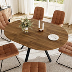 HIPIHOM Extendable Round Dining Table Set for 6 People, 43.3"-59.1" Extendable Kitchen Table with 6 Upholstered Chairs, Space Saving for Kitchen Dining Room (Walnut Table+6 U-Shaped Brown Chairs)