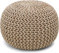 · REDEARTH · Round Pouf Ottoman - Hand Knitted Boho Poof - Beige Ivory