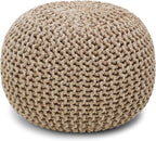 · REDEARTH · Round Pouf Ottoman - Hand Knitted Boho Poof - Beige Ivory