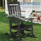 Oversized Outdoor Rocking Chair, HDPE Plastic High Back Rocking Chairs | Wood Grain, Heavy-Duty Patio Rocker, All Weather Outdoor Porch Chair, Lawn Chair for Outside, Deck, Fire Pit, Black
