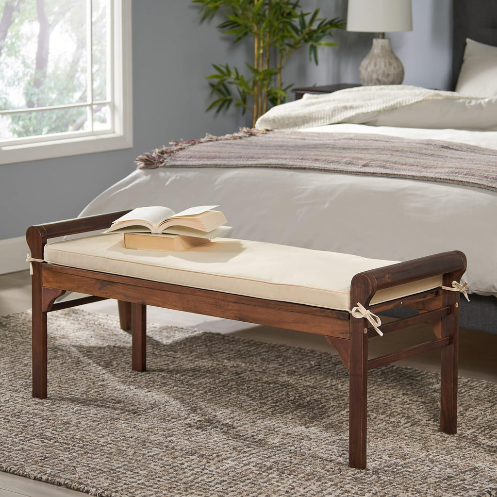 Christopher Knight Home Nelson Wood Bench with Cushion, Rich Mahogany