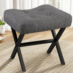 Memobarco 18-Inch Large Vanity Stool Chair, Gray Makeup Stool | Teddy Flannel Vanity Bench, Metal X-Leg, 350 LBS, 20"x16.9"x18", Ottoman Accent Stool, Breathable Soft Padded Saddle Seat