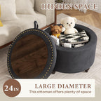 24 Inch Round Storage Ottoman,Modern Tufted Ottomans,Circular Coffee Table with Removable Top,Upholstered Large Ottoman with Storage Footrest Stool for Bedroom Living Room (Darkgrey)
