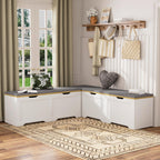 3-Piece L-Shape Storage Bench Set with Cushion, Kitchen Dining Nook Bench with Hidden Storage for Dining Room, Entryway,Backless Corner Dining Bench (White)