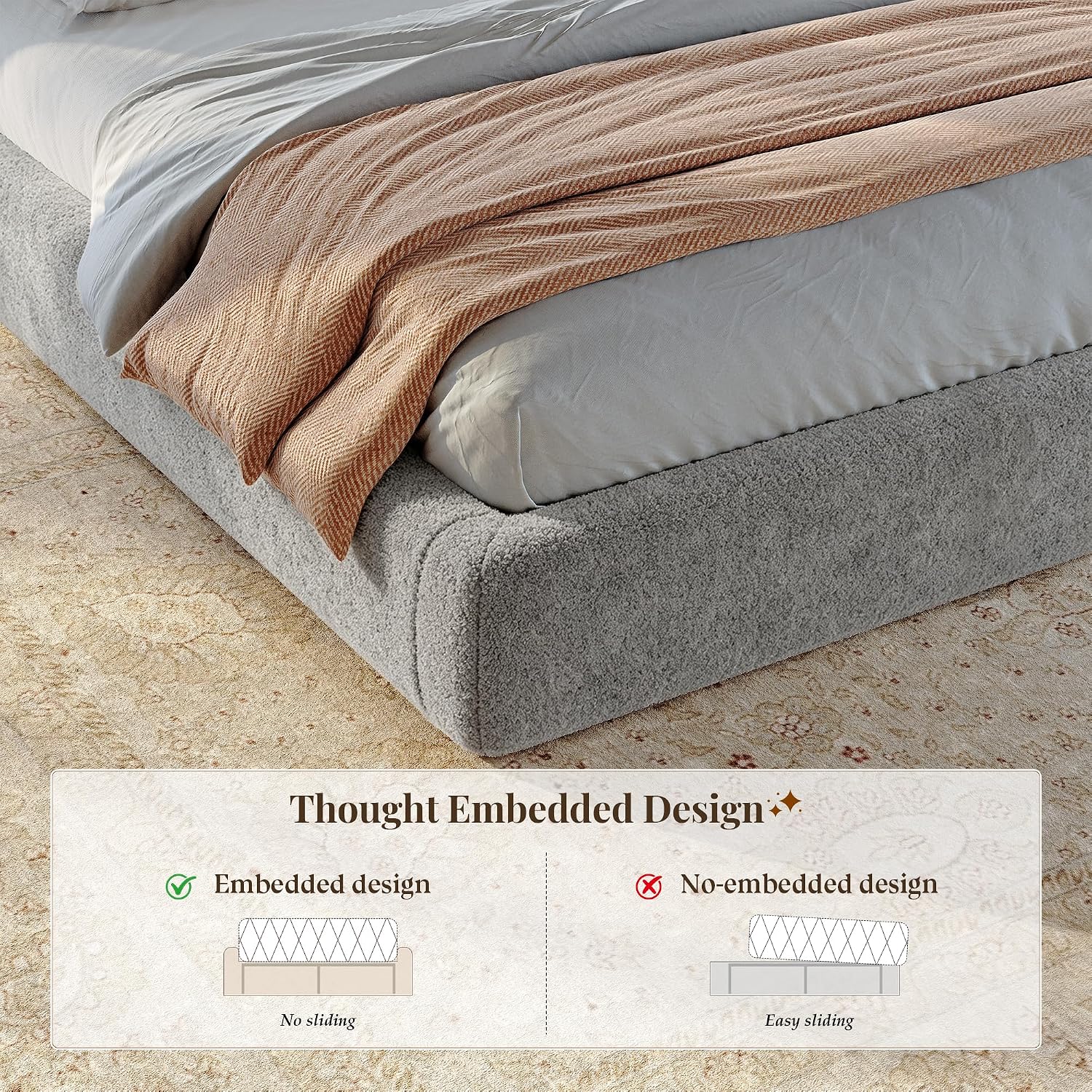 EnHomee Cloud Bed Frame Queen Size, 360° Cushioned Upholstered Bed