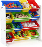 Humble Crew Kids Plastic 4 Set, Blue Table/Primary Chairs & White/Primary Kids' Toy Storage Organizer with 12 Plastic Bins