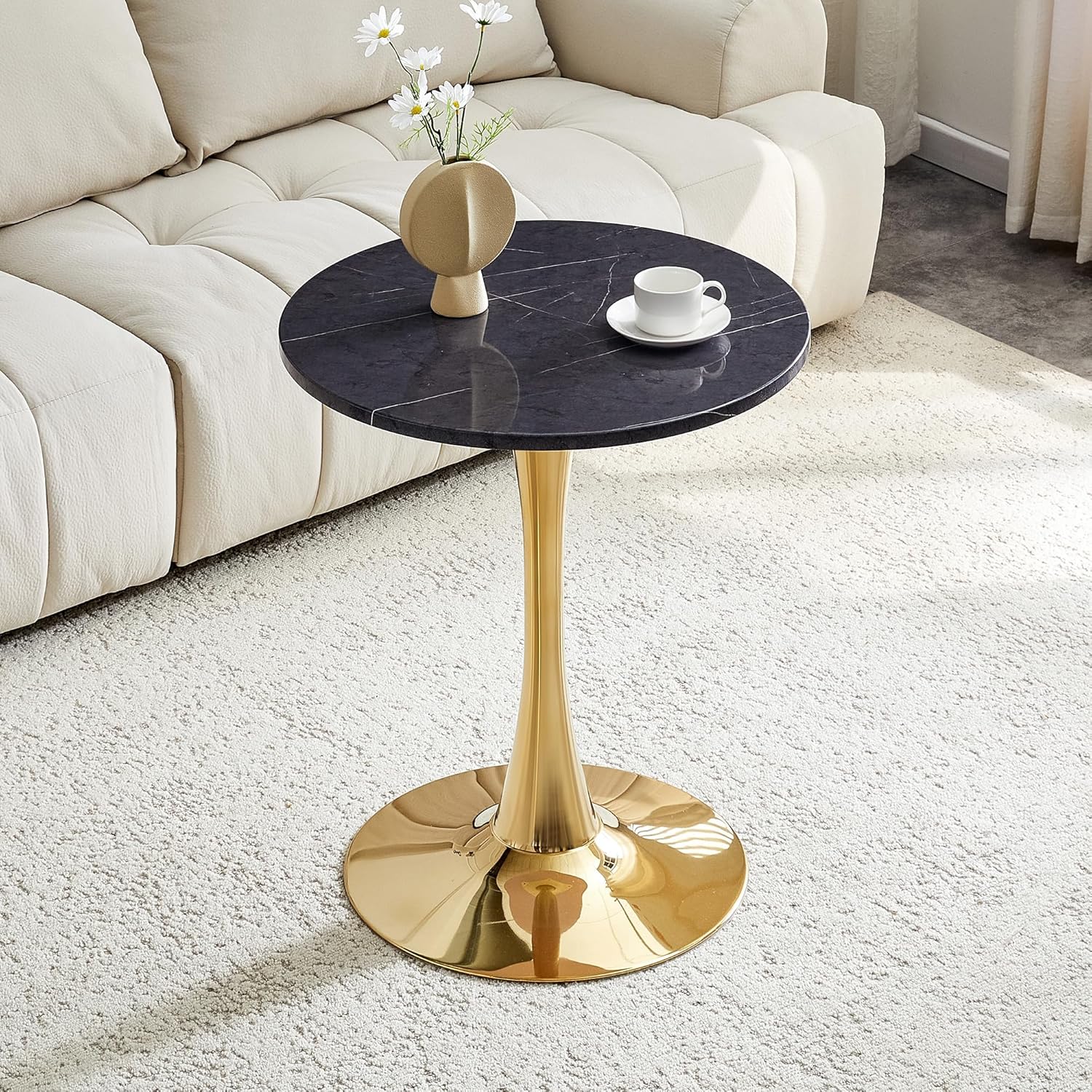 Round Dining Table, 23.6" Circle Tulip Table with Thickened Tabletop & Metal Pedestal, Mid Century Modern Bistro Table for Kitchen, Small Places, Living Room