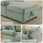 VANOMi Oversized Chaise Lounge Chair Indoor, Comfy Reading Chair with Storage, Chenille Upholstered Sleeper Chair with 2 Pillows Accent Armchair for Living Bedroom, Light Green