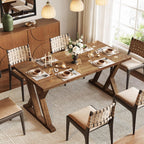 Solid Wood Dining Table for 4-6 People, 63 Inches Wooden Farmhouse Rectangular Kitchen Dinner Table with Heavy-Duty Legs for Home, Living Room, Dining Room, Rustic Brown
