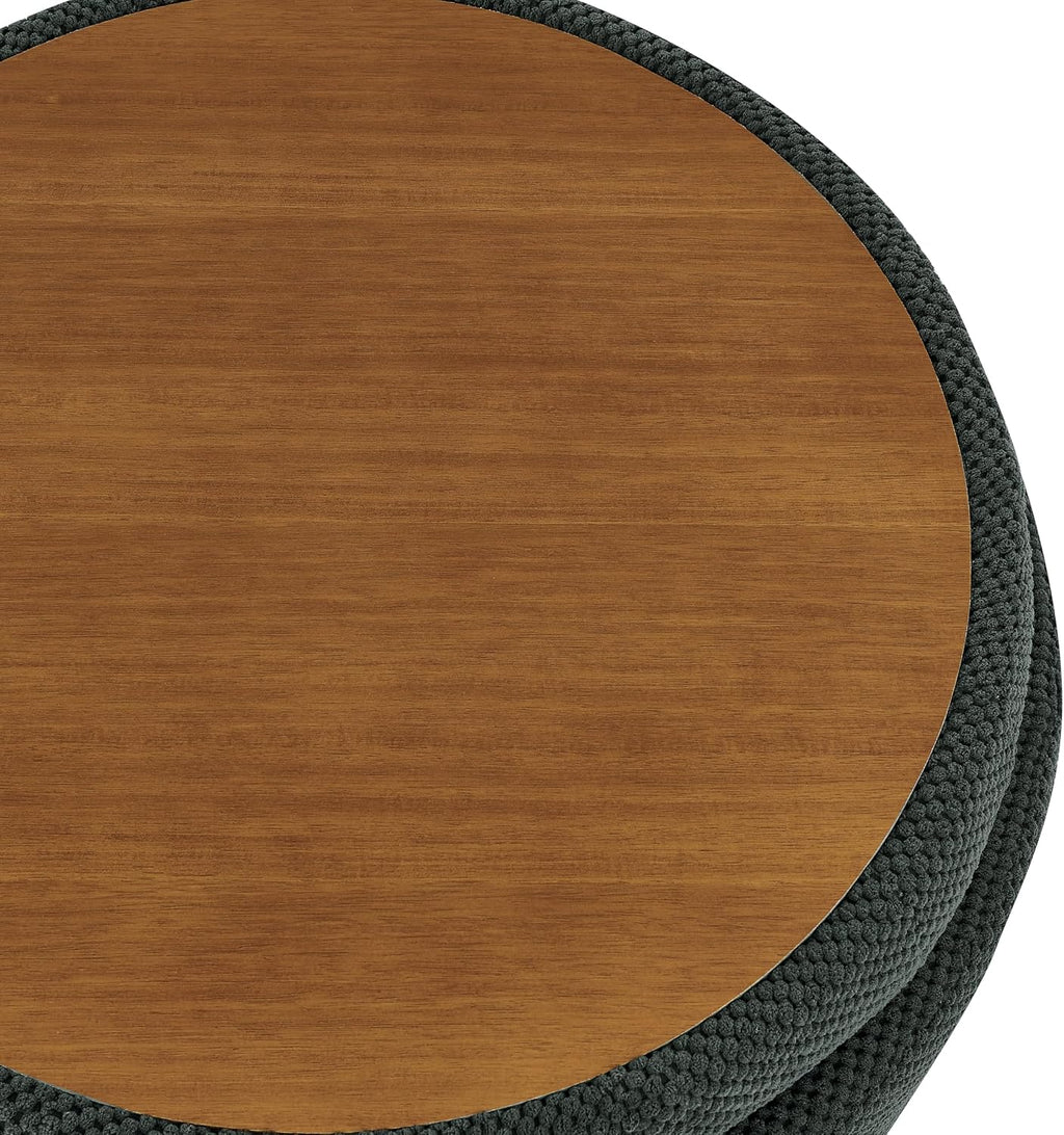 25'' Round Storage Ottoman with Reversible Tray Lid, Tufted Footrest Stool with Hidden Storage, Couch Side Table for Low Tea (Dark Grey)
