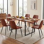 PU Leather Dining Chairs Set of 6, Modern Armless Dining Room Chairs, Comfy Upholstered Kitchen Chairs with Backrest, Black Metal Legs for Living Room, Dinning Room, Brown