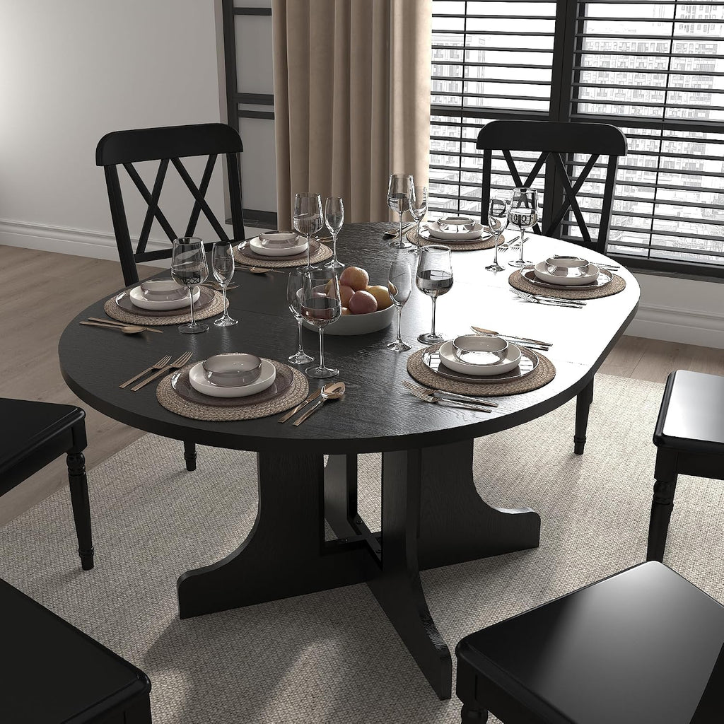 Round Expandable Dining Table,Wood Extendable Dining Room Table Extendable Table, Long Dining Table for Kitchen