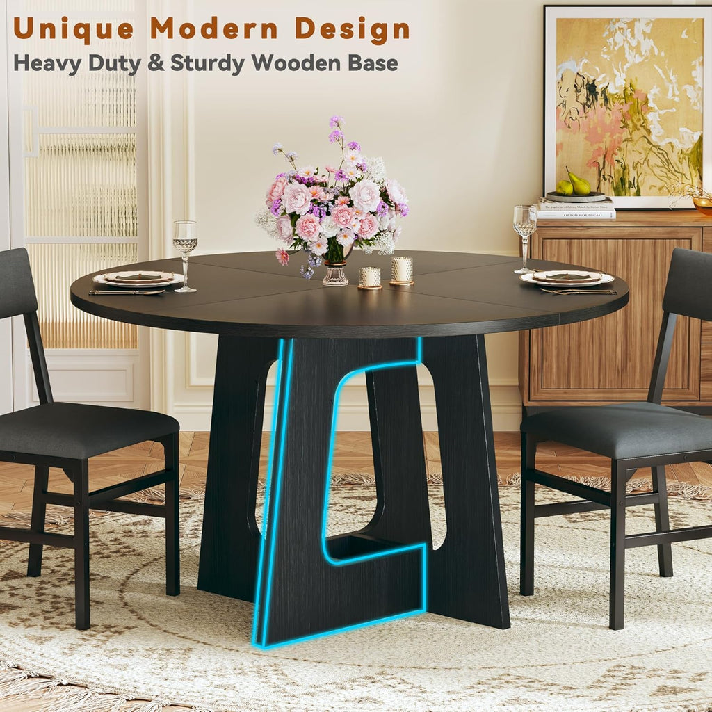 HUAHUU Round Dining Table Set for 6, 7-Piece Kitchen Table and Chairs for 6, 47'' Round Dining Room Table Set with 6 Chairs, Space Saving Dining Table with Wood Base for Kitchen, Living Room, Black