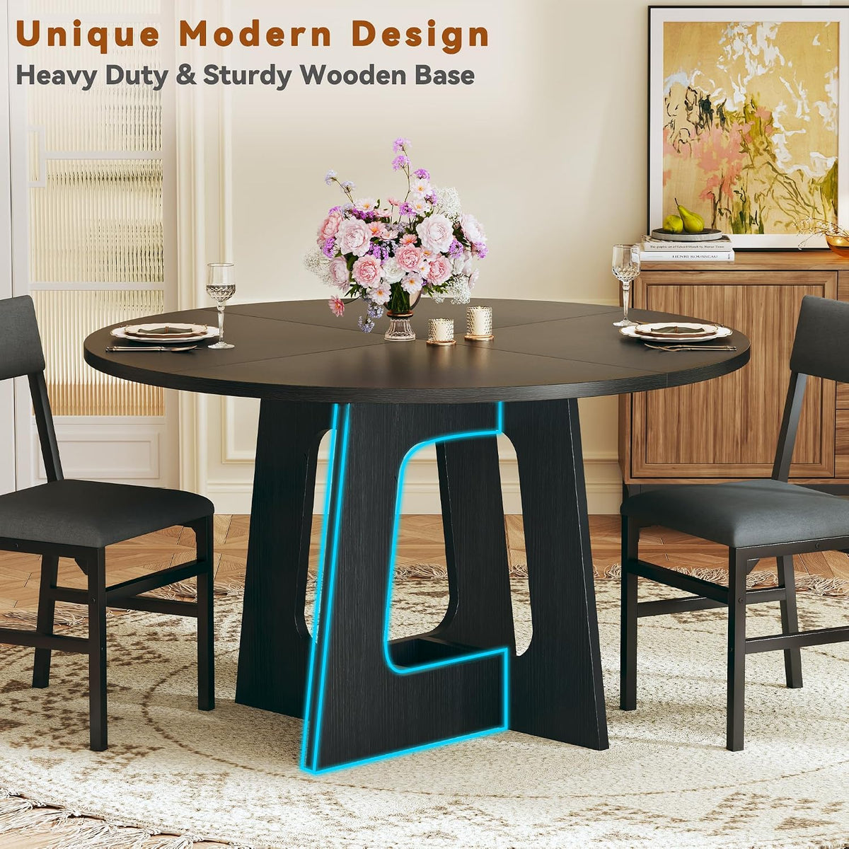 HUAHUU Round Dining Table Set for 4, 5-Piece Kitchen Table and Chairs for 4, 47'' Round Dining Room Table Set with 4 Chairs, Space Saving Dining Table with Wood Base for Kitchen, Living Room, Black