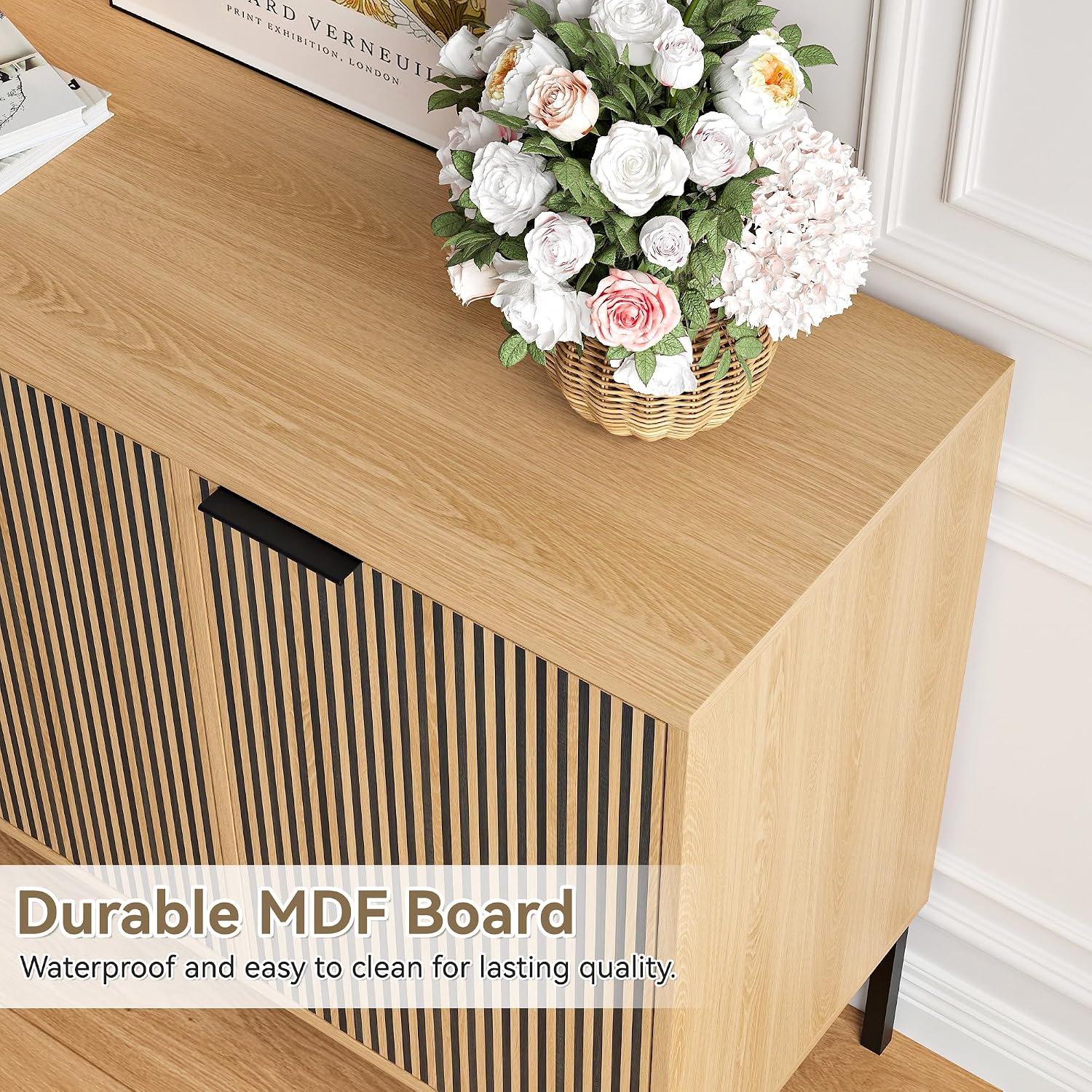 47.2" Sideboard Cabinet, Modern Buffet Cabinet with Doors & Adjustable Shelf, Wood Credenza Coffee Bar Storage Console Table for Kitchen, Dining Room, Living Room, Entryway, Natural