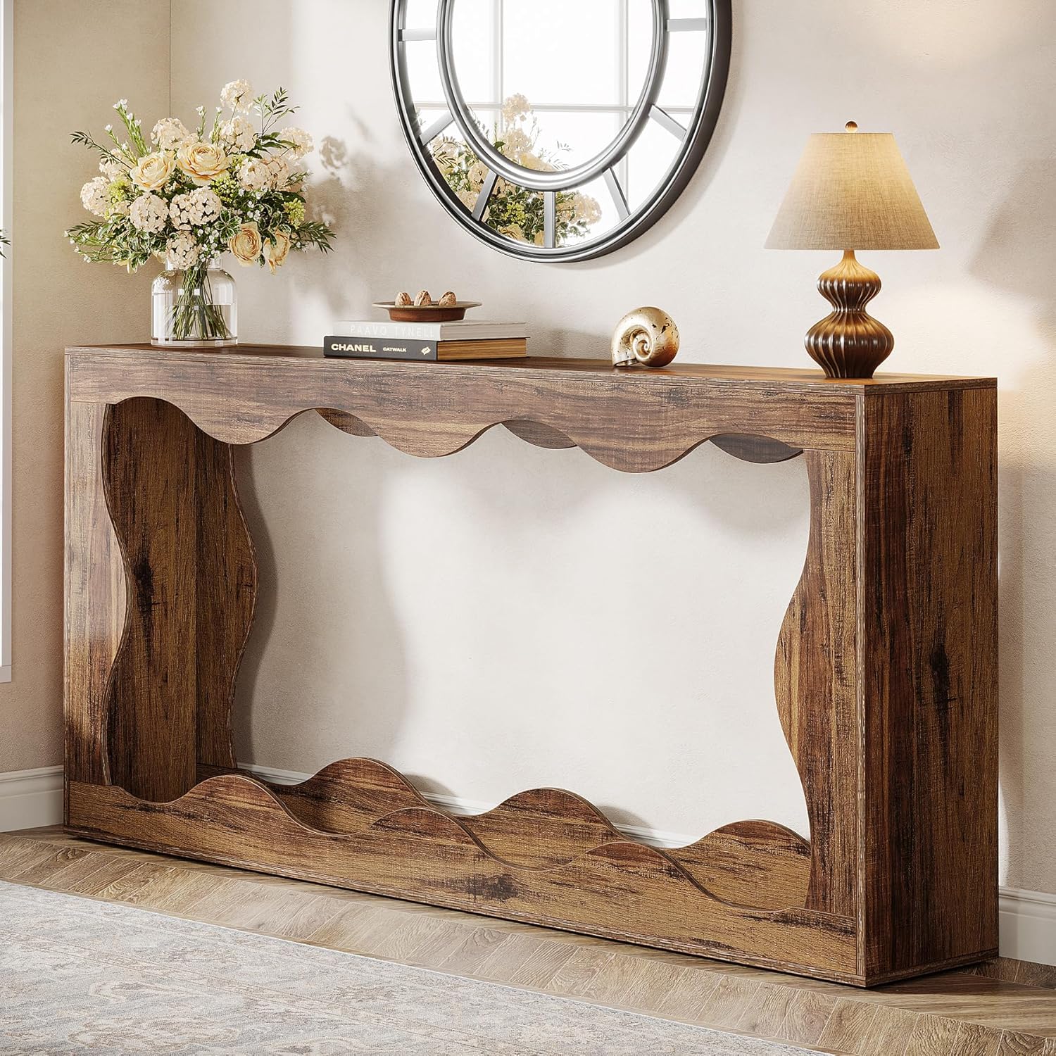 Tribesigns 63 Inches Farmhouse Console Table with Storage, Couch Table Behind Sofa, Long Entryway Sofa Station, Narrow Console Stand, Hallway Stand for Entryway Living Room, Brown