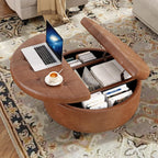 FiveWillowise 31.5 Inch Large Round Ottoman with Storage Circular,Brown
