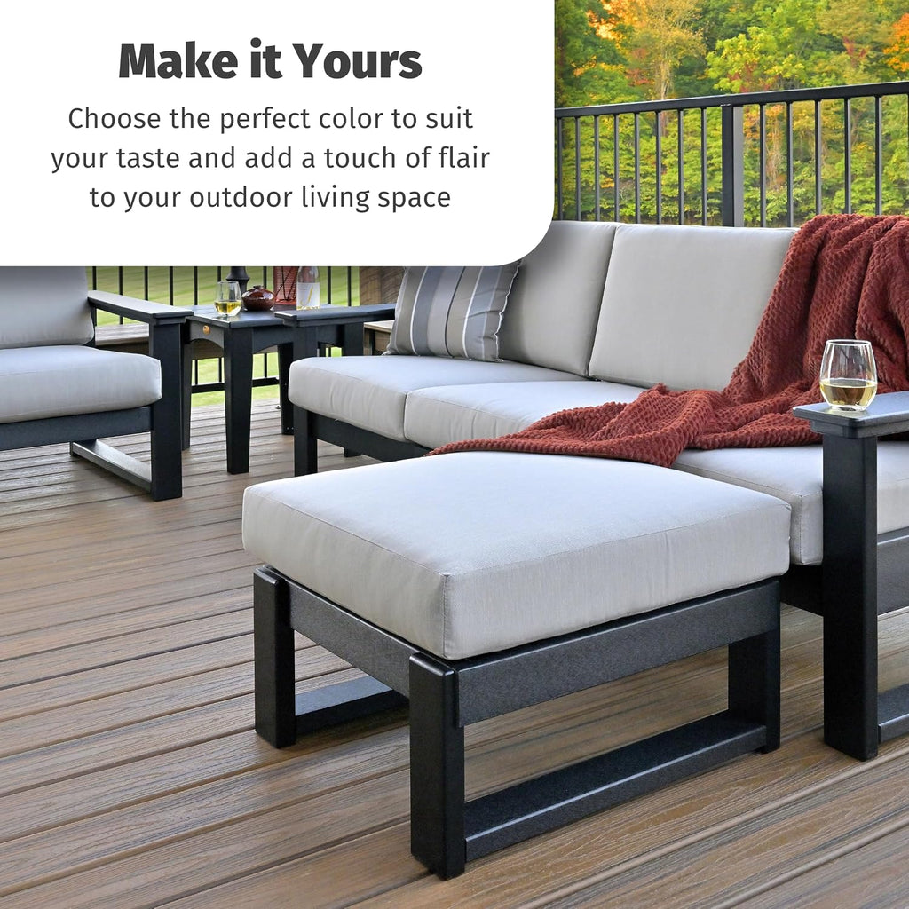 LuxCraft Poly Lanai Deep Seat Cushioned Outdoor Ottoman Table Padded Footrest Foot Stool for Outside Patio Deck Pool Porch Garden - USA Amish Made (Black, Canvas Fabric)