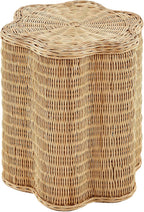 Modway Erika Scalloped Natural Rattan Side Table in Natural – 16 Inch Small Round Accent Stool with Flower-Shaped Top for Living Room, Bedroom, or Covered Patio