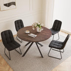 HIPIHOM 45.3 Inch Round Dining Table Set for 4, Mid Century Modern MDF Coffee Set for Dining Room Kitchen Apartment (Dark Walnut Table + 4 U-Shaped Black Chairs)